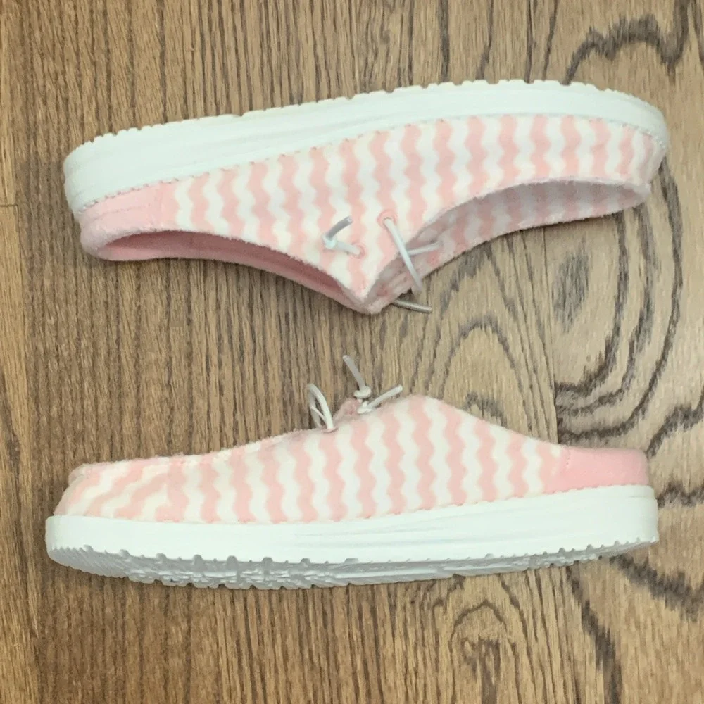 Hey Dude Wendy Stripe Slip Terry Pink/White Shoes Women's Size 9 - 43186-690
